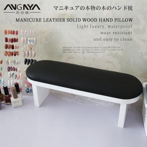 ANGNYA Luxury PU Leather Manicure Hand Pillow Solid Wood Nail Arm Rest Cushion Manicure Table Mat Arm Hand Rest Salon Cushion