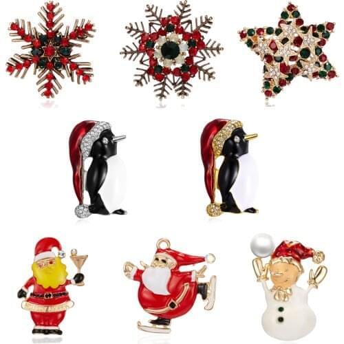 Christmas Brooches Pins Cute Santa Claus Snowman Snowflake Penguin Candy Enamel Pin Badges Brooch For Women Gift