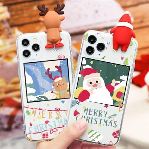 Christmas Cartoon Deer Santa Claus Case For iPhone 11 12 Pro XS Max XR X SE 2 2020 5 5s 7 8 6 6S Plus 7Plus Silicone Cover Gifts