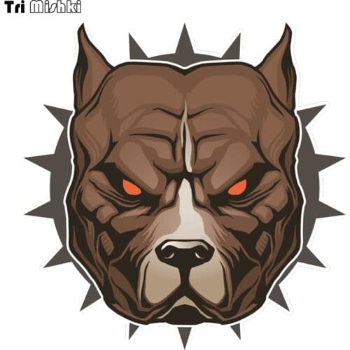 Tri Mishki WCS184 14*14cm dog ferocious pitbull head car sticker PVC coloful Decals Motorcycle Accessories sticker