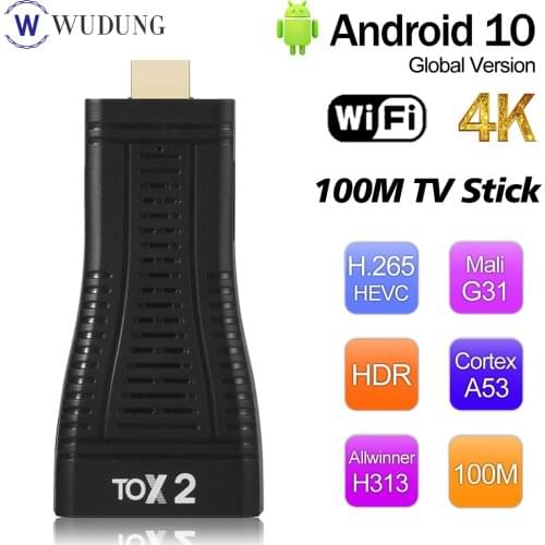 New TOX2 Smart Android 10 TV Box Allwinner H313 Quad Core 2GB 16GB TvBox 2.4G/5G WiFi 100M BT4.0 Set Top Box Android TV Stick