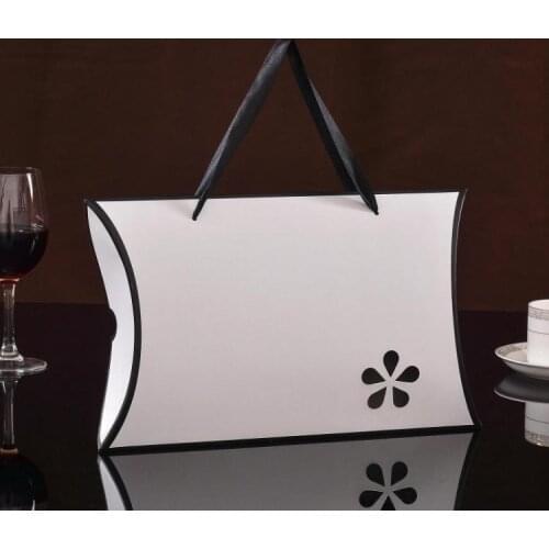 Pillow Shape Scarves Box Hollow Flowers Paper Packaging Boxes White Black Color Large Gift Box with Handle SN1948