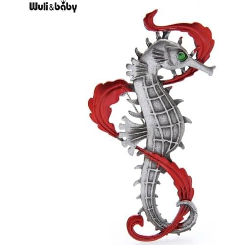 Wuli&baby Vintage Enamel Seahorse Brooches For Women Unisex 2-color Metal Hippocampi Fairy Party Office Brooch Pin Gifts
