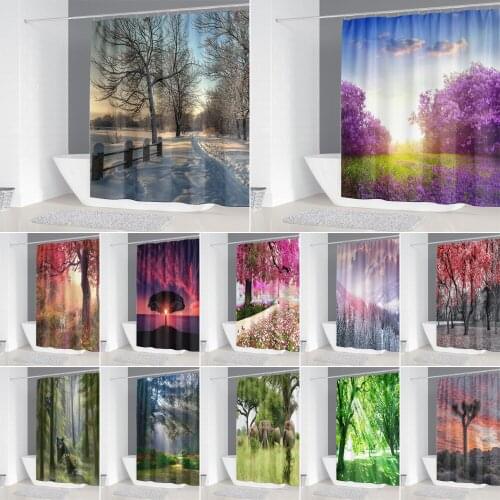 Nature Forest Pattern Shower Curtains with Hooks Snowfield Cedar Bathroom Decoration Polyester Bath Curtain Bathtub Screen