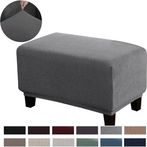 Jacquard Footstool Cover Polar Fleece All-inclusive Ottoman Furniture Cover Stretch Washable Sofa Protector Footrest Slipcover
