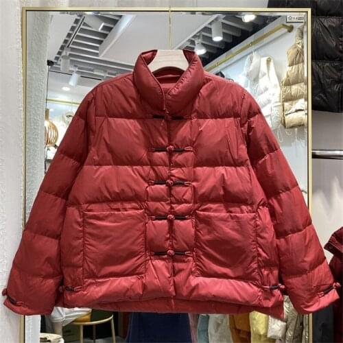 Korean Women Stand Collar Lightweight Puffer Jacket Big Pocket Loose Winter 2021 Long Sleeve Female Parkas Casual Chaqueta Mujer