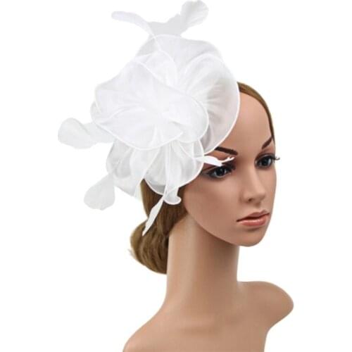 16 Color Women Large Ruffles Flower Fascinator Hat Vintage Solid Color Multi Feather Tea Party Duckbill Hair Clip