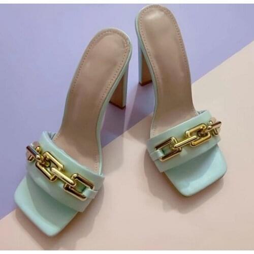 Womens Summer sandals mule heels sandal Shoes slippers women high heel Pumps flip flops square toe slides party shoes woman