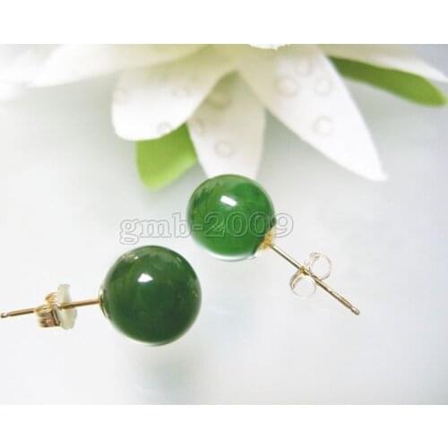 10mm Natural Green Natural jade womens fine jewelry Earrings