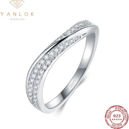 YANLOK High Quality Pure 925 Sterling Silver Stackable Clear CZ Twist Line Finger Ring For Women Wedding Jewelry Accessories