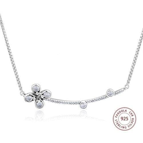 Four-Petal Flower Necklace Women 925 Sterling Silver Link Chain Pendant Necklaces Wedding Jewelry collares bijoux femme