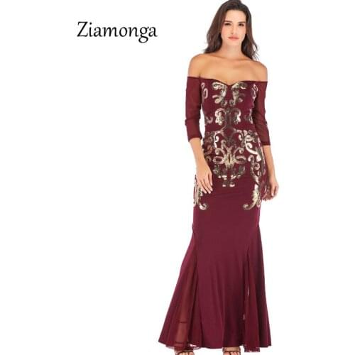 Ziamonga Runway Style Mermaid Long Formal Evening Party Dresses 2019 Long Sleeve Mesh Prom Party Gowns Maxi Dress Robe De Soiree