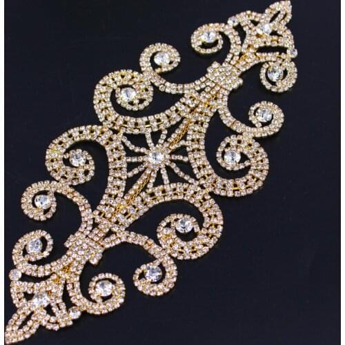 20.8x9.3cm Handmade Gold crystal applique patch Rhinestone Epaulet used in shoulder for the wedding dress Clothing Accessories