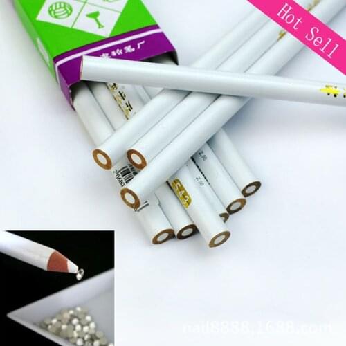 10pcs/lot White 17cm Pick Up Pencil Paper Wooden crayon Picking Hotfix Stone Peel-off Non HotFix Rhinestone diy Tools