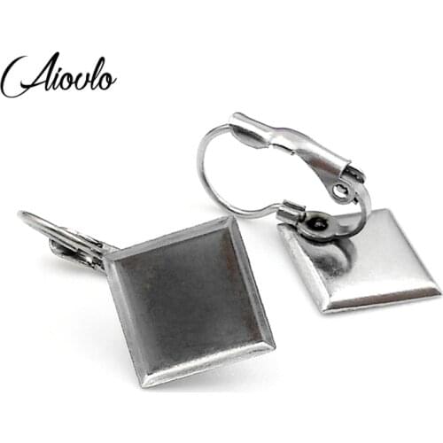 10pcs/lot Earring Hooks Square Stainless Steel Cabochon Cameo Tray Settings Earring Blank Base Supplies for Jewelry Fit 10mm