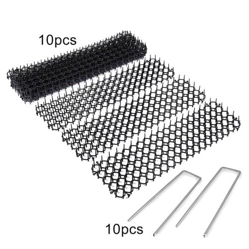 10Pcs Repellent Mats + 10Pcs U Shape Nails Garden Prickle Strip Dig Stop Cat Dog Repellent Deterrent Mat Spike Garden Supplies