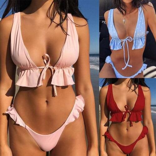 2020 new swimsuit women push up multicolor ruffled bikini dot sexy swimsuit split beachwear bandage bikini