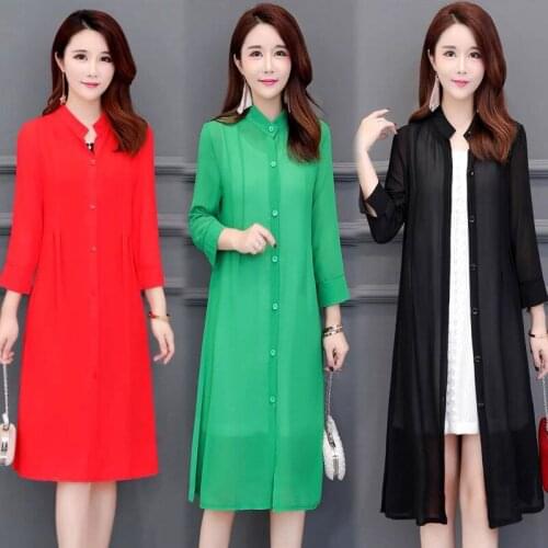 2021 Women Spring Summer New Casual Chiffon Blouse Lady Sun Protection Single Breasted Shirt Female Plus Size Cardigan Tops I708