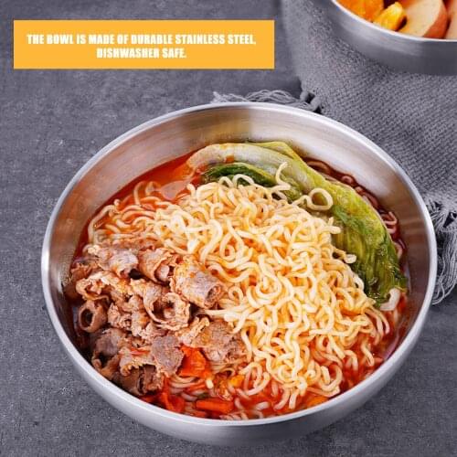304 Stainless Steel Bowl Household Thickened Double Insulation Large Soup Bowl Large Capacity Instant Noodle Bowl Ramen Bowl