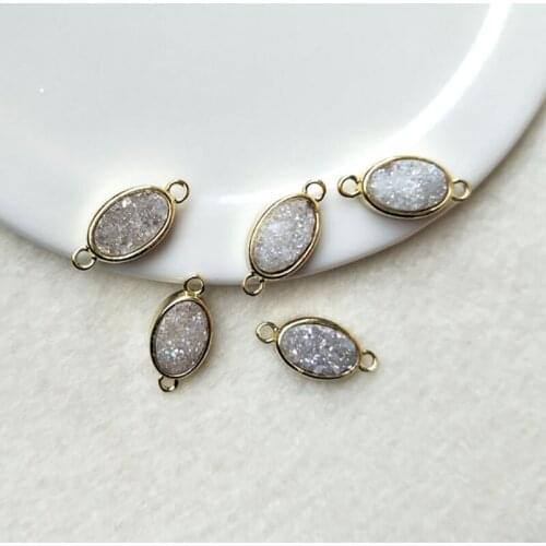 5pcs oval Druzy Agat e Geode Druzy Pendants Gold color Titanium Druzy charms Connector Bead with Double Bails CT63