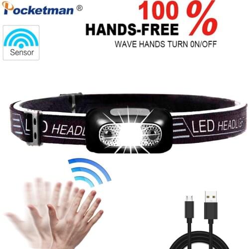 6000Lm LED Headlamp Body Motion Sensor LED Headlight Portable USB Rechargeable Head Lamp with Built-in Battery Camping HeadTorch