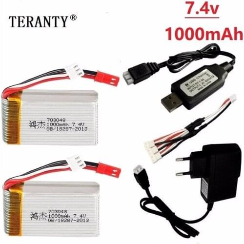 7.4v 1000mah 703048 Lipo Battery + Charger For MJXRC X600 U829A U829X X600 F46 X601H JXD391 FT007 2s Lipo Battery RC toy battery