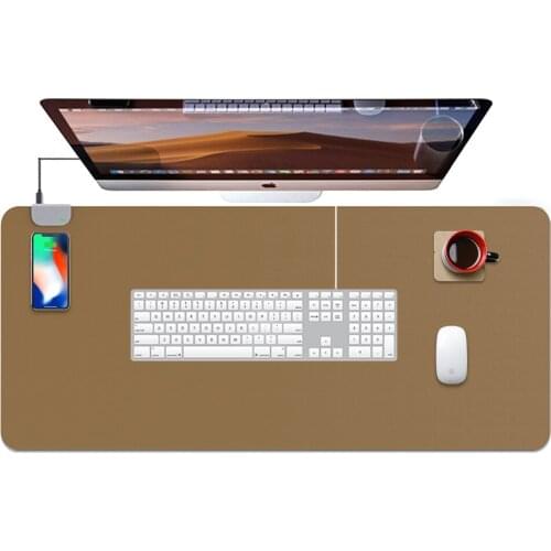 900x420 mm XXL Large PU Leather Mouse Pad QI Wireless Charging Desk Pads Black Mobile Phone Charger Table Mats Brown