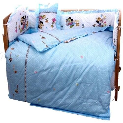 Promotion! 6PCS Baby Crib Bedding Sets,100% Cotton Fabrics Baby Bedding Sets,(3bumper+matress+pillow+duvet)