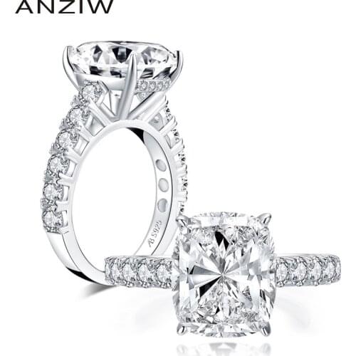 ANZIW Luxury 925 Sterling Silver 10x12mm Big Cushion Cut Engagement Ring Simulated Diamond Wedding 6.0ct Bridal Ring Jewelry