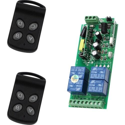 315MHZ 433MHZ 85V~250V AC 4CH RF Wireless Remote Control Relay Switch System With 2PCS Transmitter Garage Doors Electric Doors