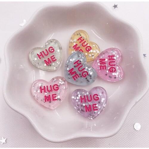 Glitter Resin Peach Heart Lettering HUG ME Tag Flatback Cabochon Rhinestone Scrapbook Craft DIY Accessory Decor Figurine OH72