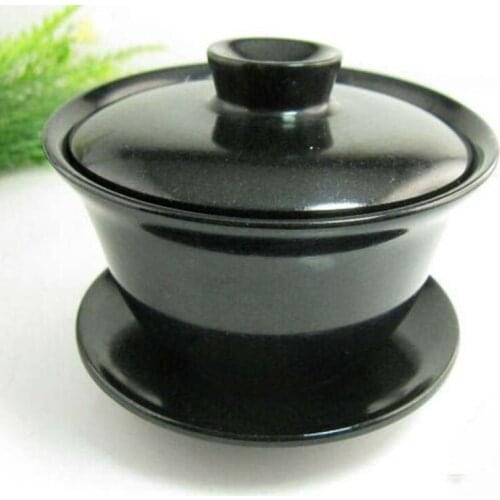 Natural Black -green Jade Large Three piece Tea Cup Jewelry Fine Jade Stone Capacity 150mlTea Cup Tea set Jewelry