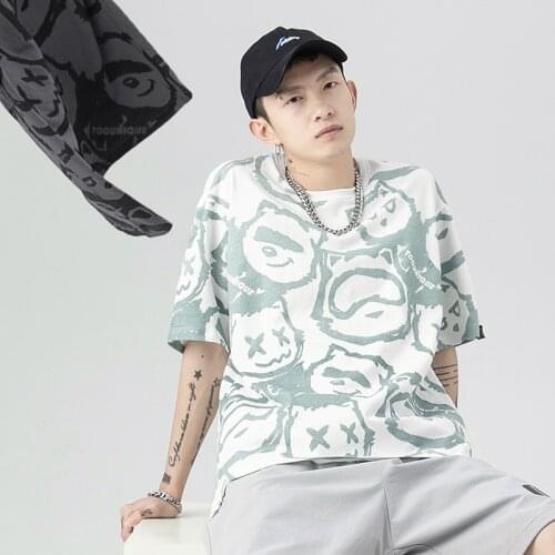 Oversized T Shirt Men Women Anime Clothing Aesthetic Japanese Graphic Full Cartoon Printed Bear Fun Male Cotton T-shirts Hip Hop