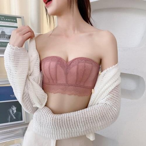 Women Sexy Lace Push Up Bra Wirefree Strapless New Invisible Bralette Lingerie Small Chest Non-Slip Wedding Brassiere Underwear