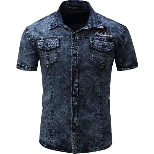 Mens Denim Jacket Denim Shirt Short Sleeve Streetwear Mens Jean Jackets Male Casual Loose Outerwear Fashion Slim Fit Coat