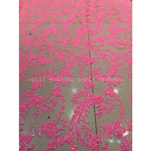 JL001 pink glued glitter flower lace mesh breathable lace fabric for bride wedding dress/veil/party/suits/home decoration