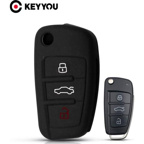 KEYYOU 3 Button Silicone Car Key Case For Audi Sline A3 A5 Q3 Q5 A6 C5 C6 A4 B6 B7 B8 TT 80 S6 Remote Fob Cover