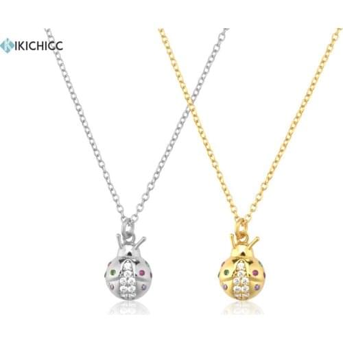 KIKICHICC 925 Sterling Silver Gold Ladybug Animal Pendant Zircon CZ Pave Long Chain Luxury Jewelry Fine Colorful Jewellry Gift