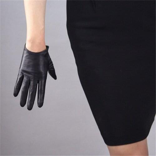 Leather Touch Screen Gloves 16cm Ultra Short Sheepskin Black Women 5-TB05