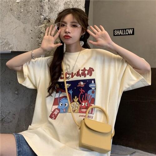 Summer Card Off White Wow Cartoon Anime Cute Short-Sleeved t-Shirt Aesthetic Oversized t Shirt Fairy Grunge e Girl Womens Tops