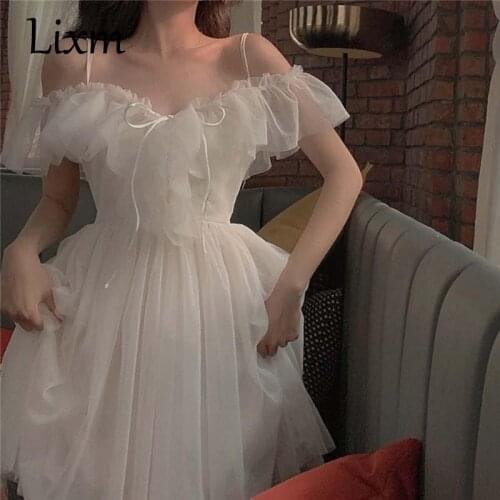 Sweet White camisole dress bowknot French retro sweet lolita dress vintage Fairy dress Mesh Dress Midi Dress Vestidos