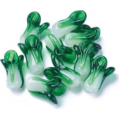 Fahewelry 10pcs 19~21mm Handmade Lampwork Beads Chinese Cabbage Loose Beads for Diy Crafts Jewelry Making Bracelet Accessories