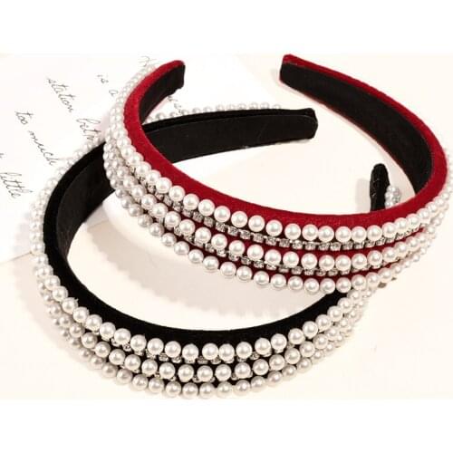 Fashion Pearl Beaded Lace Headbands For Women Korean Beige Elastic Band Floral Style Non-slip Hair Bands Bridal Headpiece