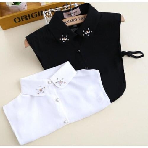 Fashion cotton classic white Fountain sequins lace cotton wholesale wild embroidery fake collar White shirt false collar pearl