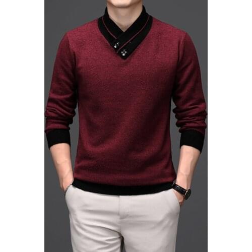 Man Thick 100% Merino Wool Sweater Winter Fashion Buttons Collar Cashmere Sweaters Long Sleeve Slim Fit Soft Wool Jumper