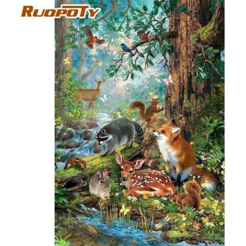 RUOPOTY Painting By Numbers Frame Forest And Animal 60x75cm DIY Oil Paints Kits Drawing On Canvas Home Room Decor Wall Artwork