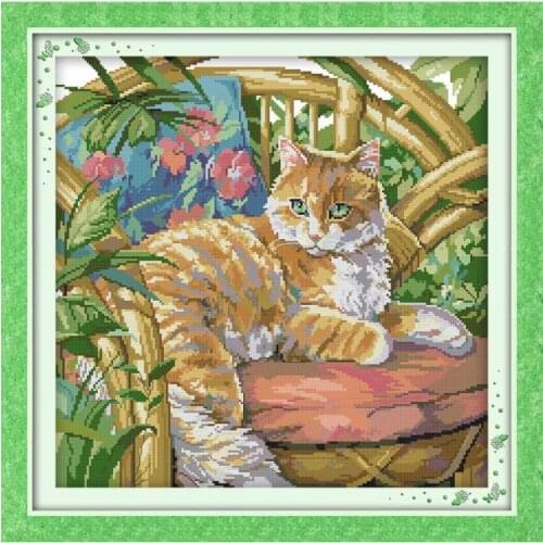 The cat on the chair cross stitch kit cute animal canvas Aida 14ct 11ct fabric cloth handmade embroidery DIY needlework