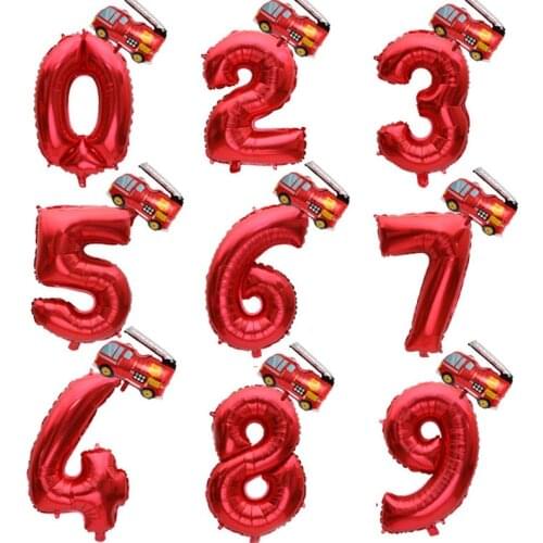 Fire Truck Car 32inch Number Foil Helium Balloons Children Birthday Party Kids Dream Work Party Decoration Globos Balloon