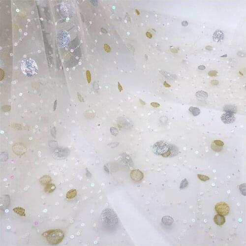 1meter 130cm New Embroidered Sequin Planet Mesh Tulle Fabric for Tutu Skirt Wedding Party Stage Dress DIY Decoration Material