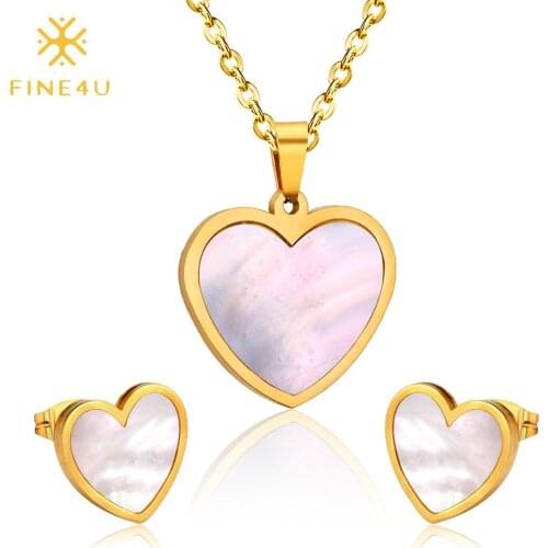 FINE4U N710 Love Heart Pendant Necklace and Stud Earrings Jewelry Set Birthday Anniversary Gifts for Mom Wife Sister Best Friend